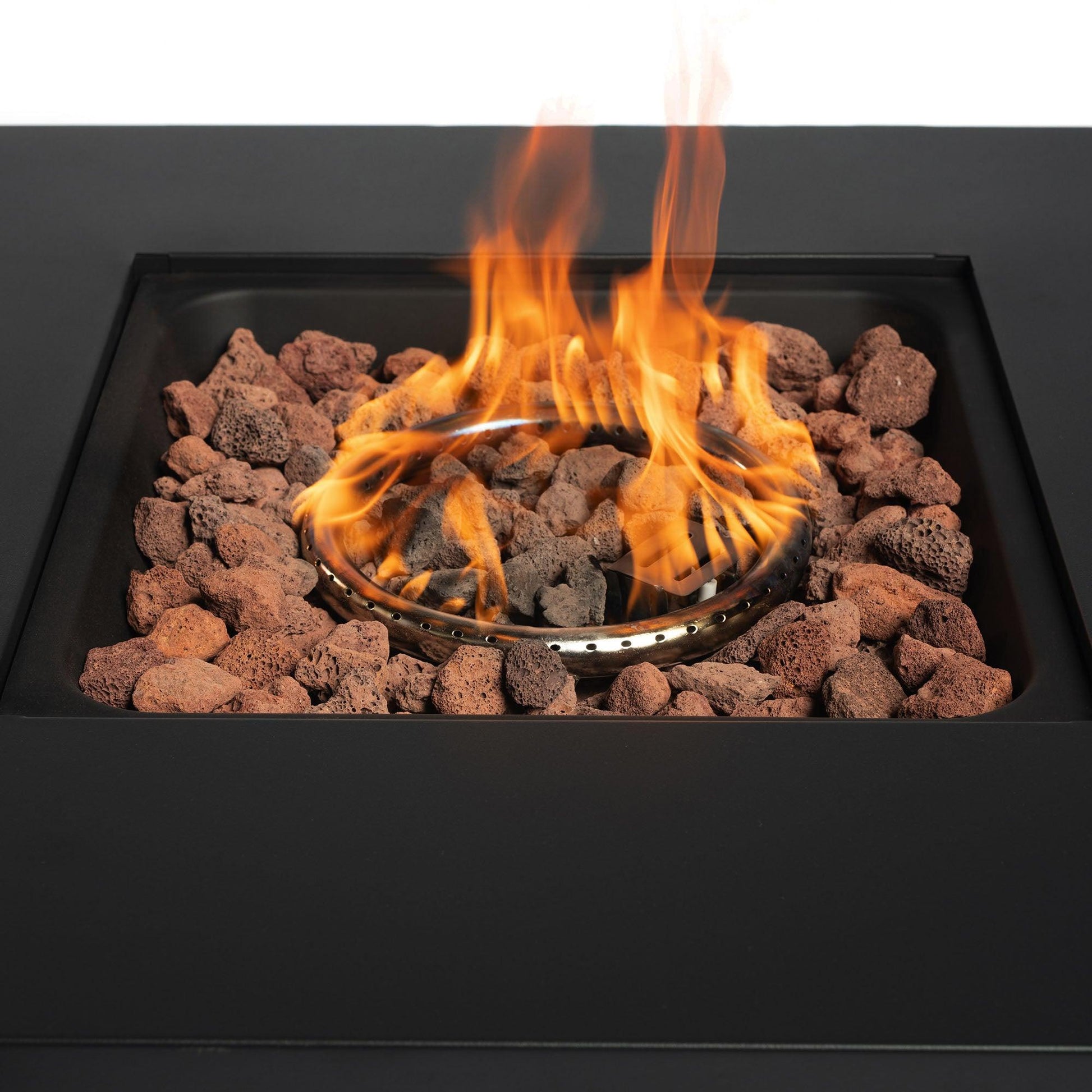 40000BTU Square Propane Fire Pit Table Steel Tabletop with Textilene Side Panel Steel Lid and Rocks - FurniFindUSA