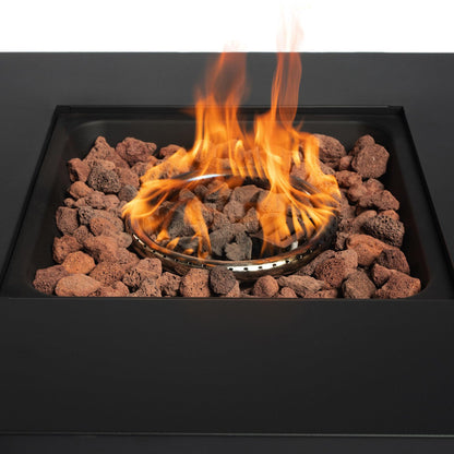 40000BTU Square Propane Fire Pit Table Steel Tabletop with Textilene Side Panel Steel Lid and Rocks - FurniFindUSA