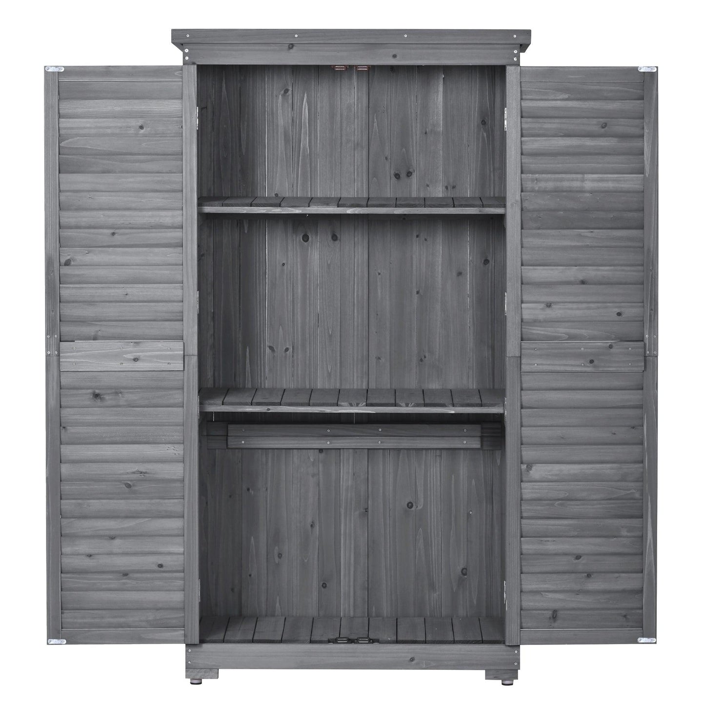 Wooden Garden Shed 3-tier Patio Storage Cabinet Outdoor Organizer Wooden Lockers with Fir Wood (Gray Wood Color -Shutter Design) - FurniFindUSA