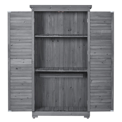 Wooden Garden Shed 3-tier Patio Storage Cabinet Outdoor Organizer Wooden Lockers with Fir Wood (Gray Wood Color -Shutter Design) - FurniFindUSA