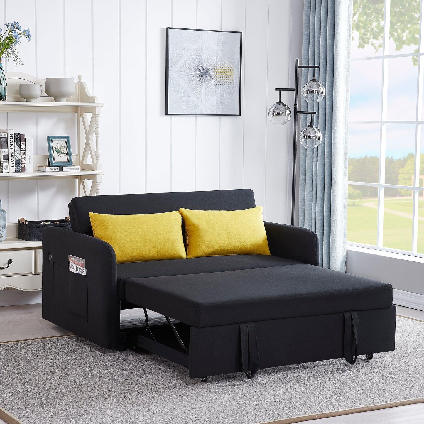 Twins Sofa Bed Black Fabric - FurniFindUSA