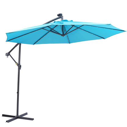 10 FT Solar LED Patio Outdoor Umbrella Hanging Cantilever Umbrella Offset Umbrella Easy Open Adustment with 32 LED Lights - FurniFindUSA