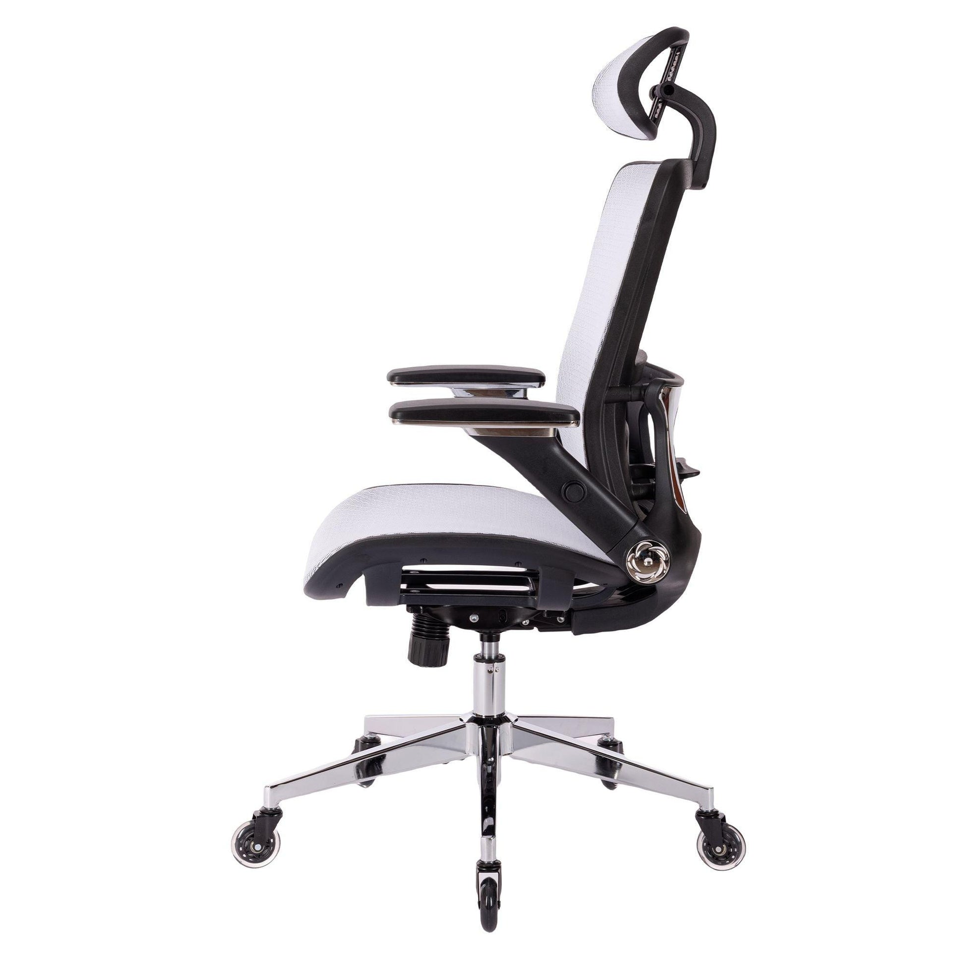 WHITE Ergonomic Mesh Office Chair High Back - Adjustable Headrest with Flip-Up Arms - FurniFindUSA