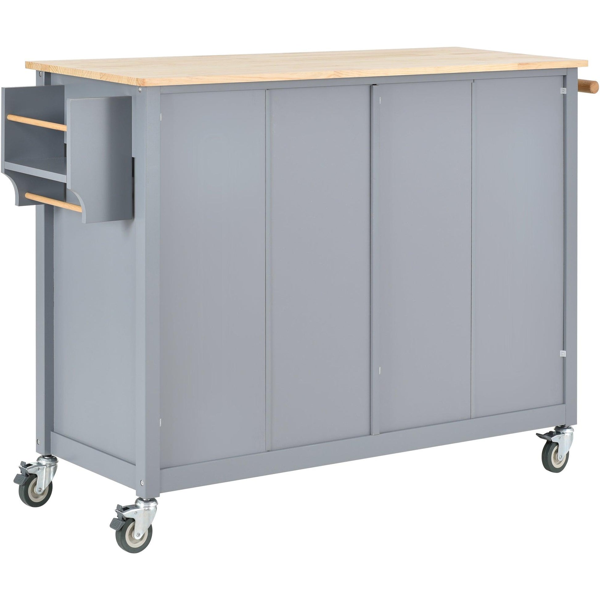 Kitchen Island Cart with Solid Wood Top and Locking Wheels 54.3 Inch Width (Grey Blue) - FurniFindUSA