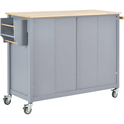Kitchen Island Cart with Solid Wood Top and Locking Wheels 54.3 Inch Width (Grey Blue) - FurniFindUSA