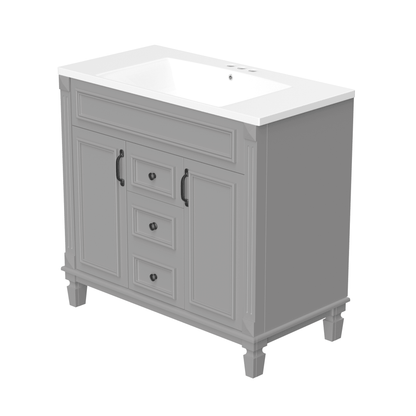 36'' Bathroom Vanity with Top Sink, Modern Bathroom Storage Cabinet with 2 Soft Closing Doors and 2 Drawers, Single Sink Bathroo - FurniFindUSA