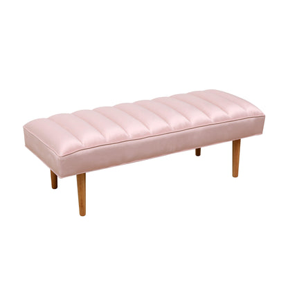 Pink Velvet Upholstered Bench Channel Tufted Bedroom Ottoman with Wood Legs Home Furniture (Pink) - FurniFindUSA