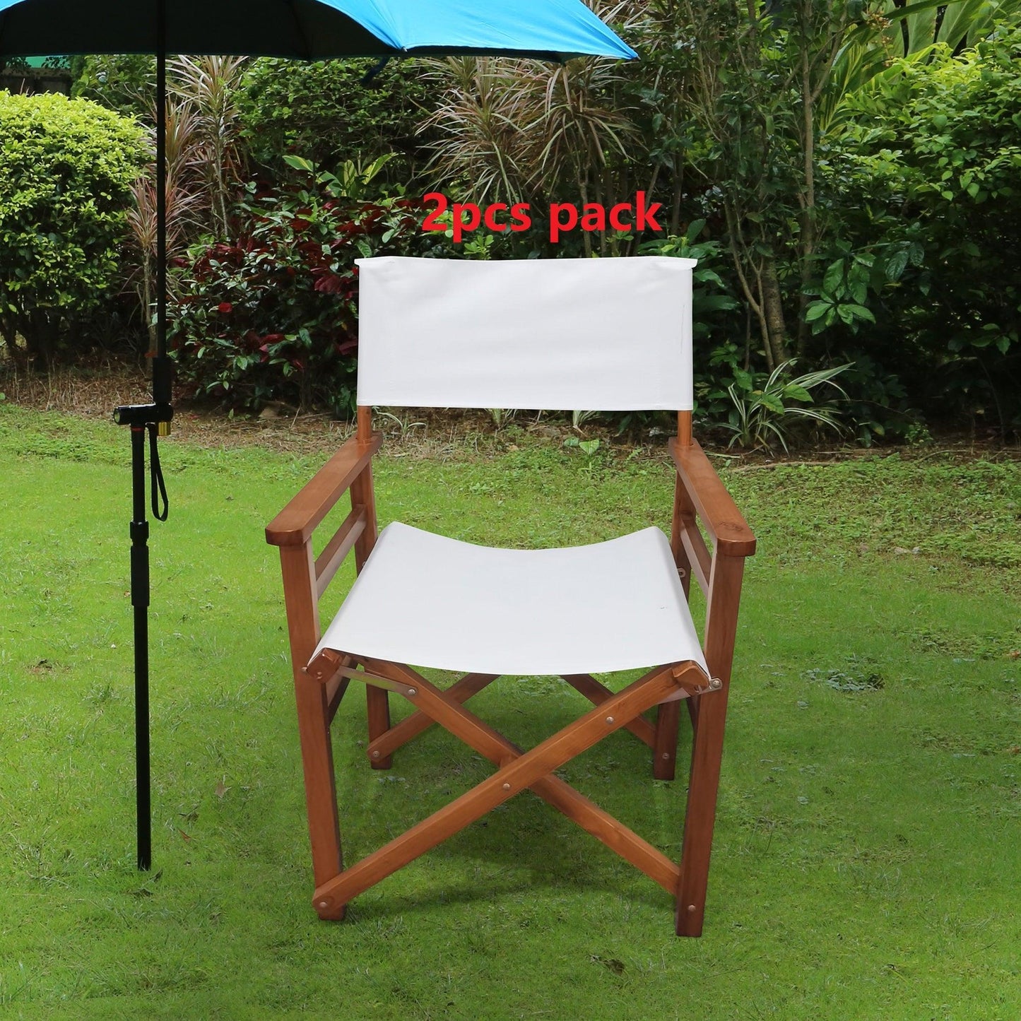 Folding Chair Wooden Director Chair Canvas Folding Chair Folding Chair 2pcs/set populus + Canvas (Color : White) - FurniFindUSA