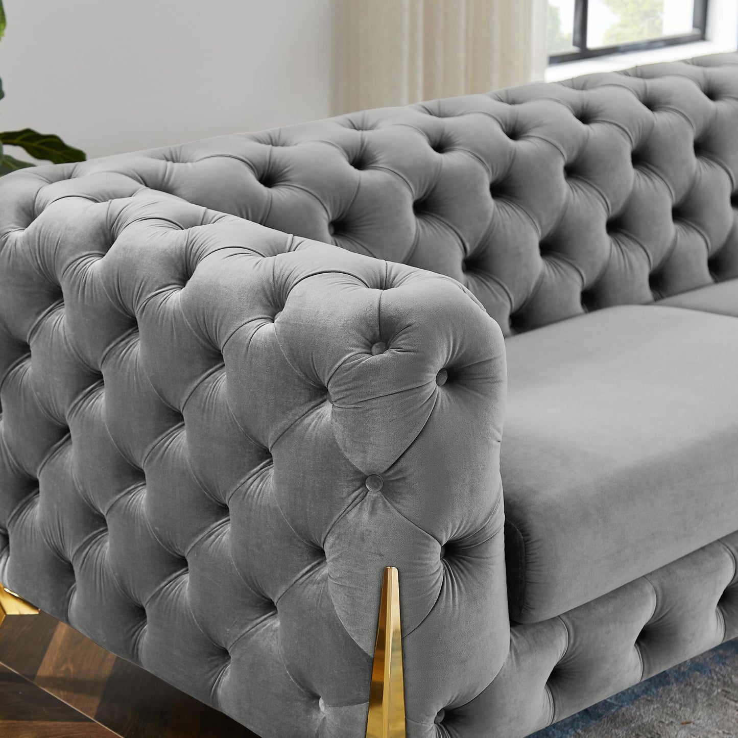 Gray Armchair Velvet Sofa for Living Room Furniture - FurniFindUSA