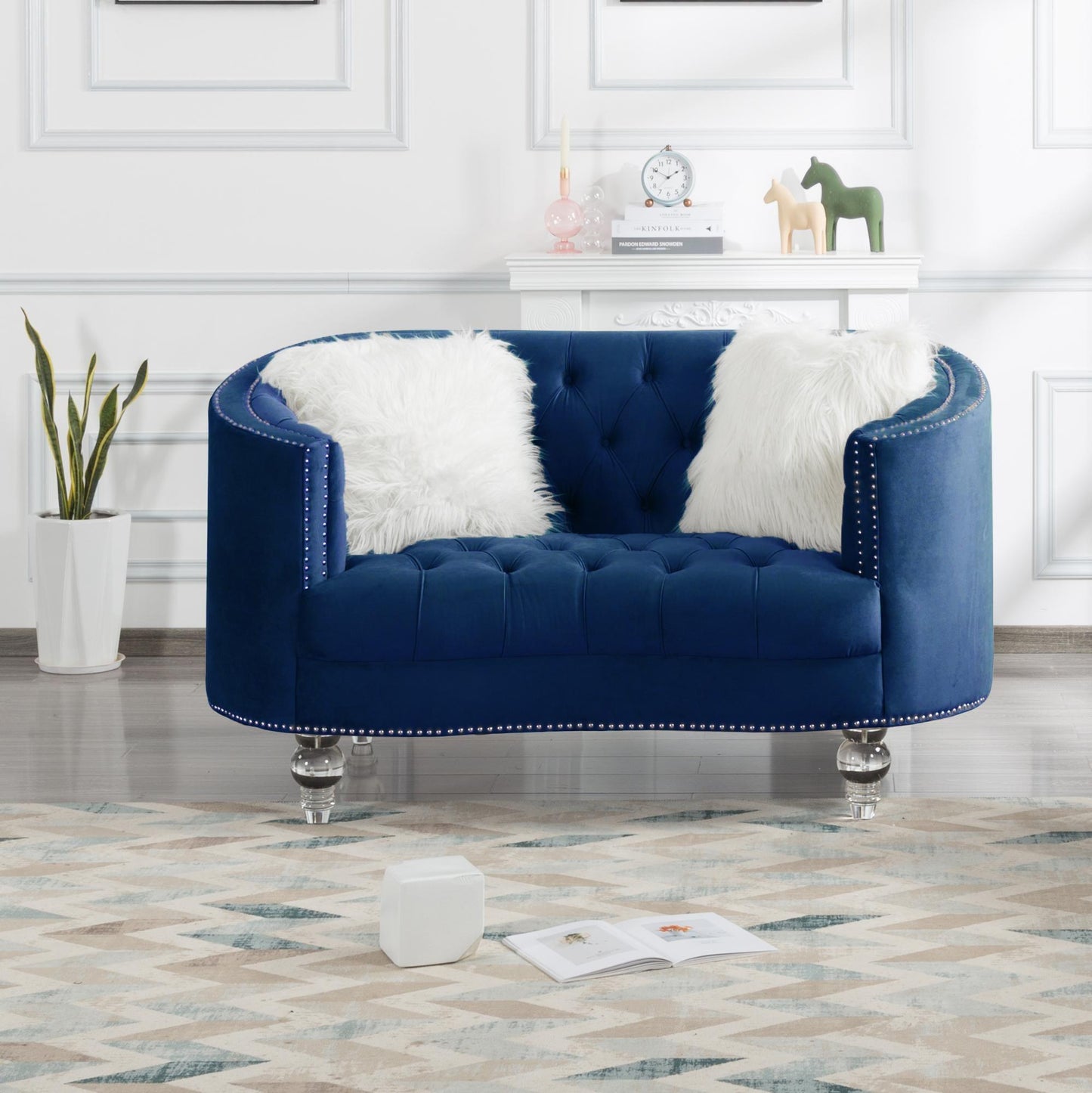 Living Room Loveseats Navy Blue Velvet - FurniFindUSA