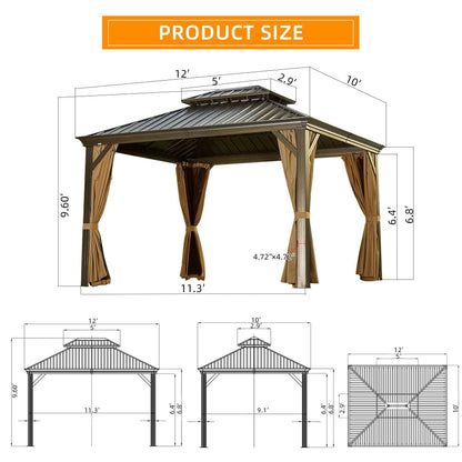 Domi Hardtop Gazebo Outdoor Aluminum Roof Canopy With Mosquito Netting and Curtains - FurniFindUSA