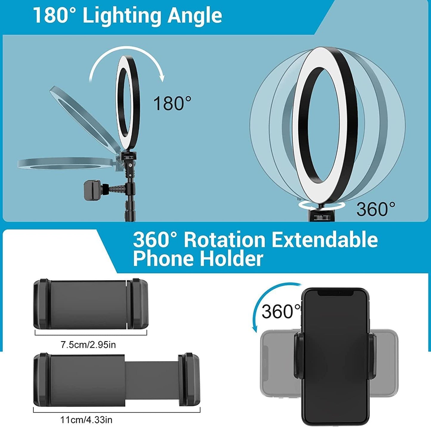 9 inch Ring Light with Stand and Phone Holder, 50" Tripod with Remote - FurniFindUSA