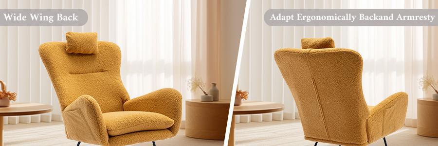 35.5 inch Rocking Chair with Pocket, Soft Teddy Fabric Rocking Chair for Nursery, Comfy Wingback Glider Rocker with Safe Solid Wood Base for Living Ro - FurniFindUSA