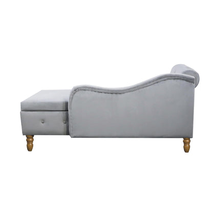 Velvet indoor chaise lounge with nailhead trim, storage and pillows, can be used in living room, bedroom, den - FurniFindUSA