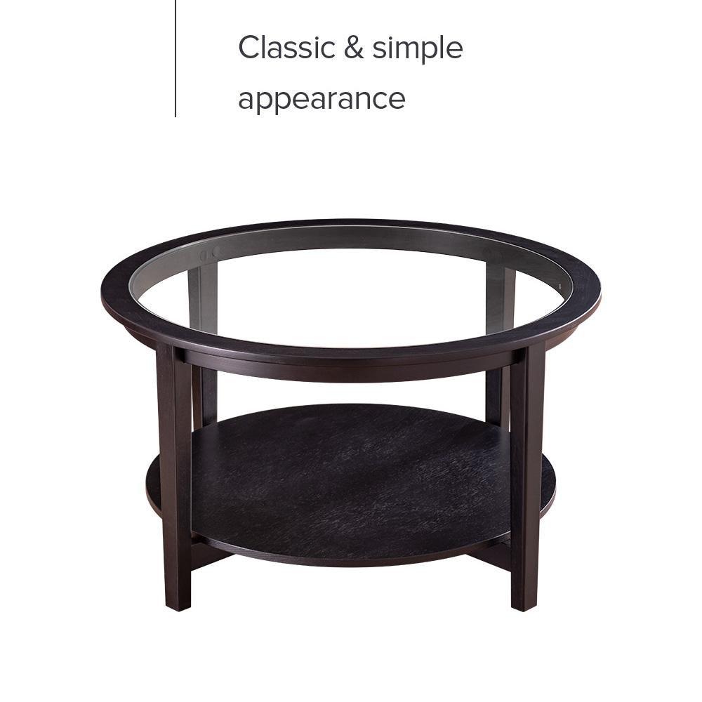 Modern Solid wood round coffee table with tempered glass top black color-36" - FurniFindUSA