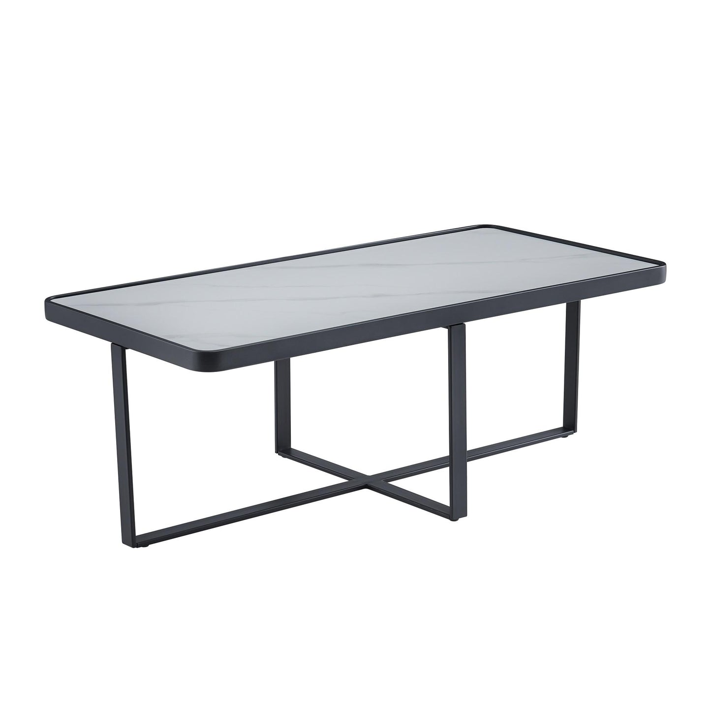 Minimalism rectangle coffee table,Black metal frame with sintered stone tabletop