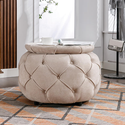 Large Button Tufted Woven Round Storage Footstool。Suitable for living room, bedroom, study - FurniFindUSA