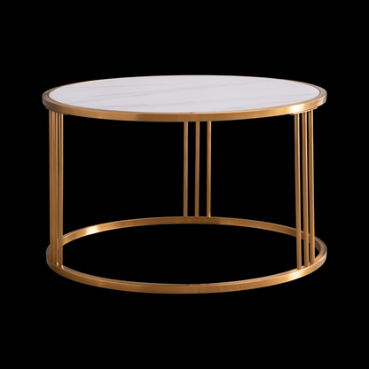 Slate round coffee table with golden stainless steel frame - FurniFindUSA