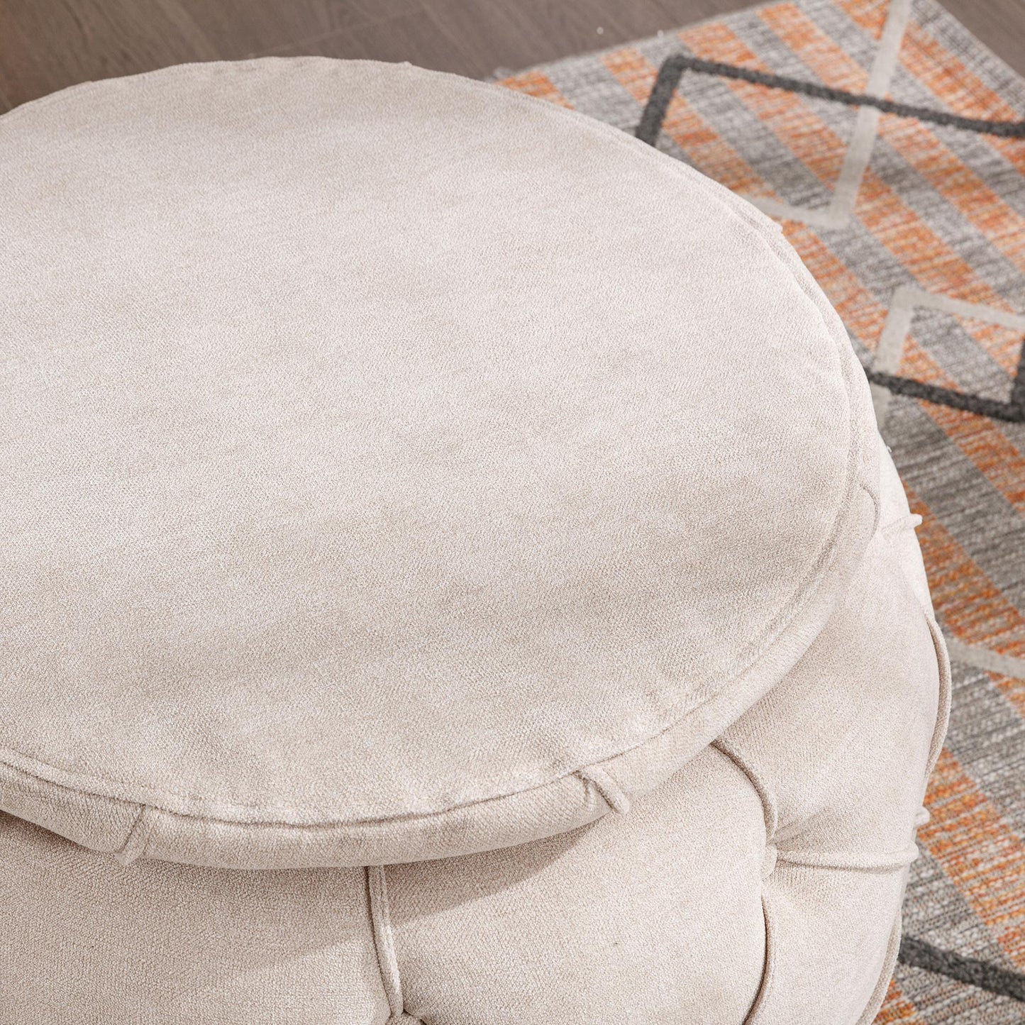 Large Button Tufted Woven Round Storage Footstool。Suitable for living room, bedroom, study - FurniFindUSA