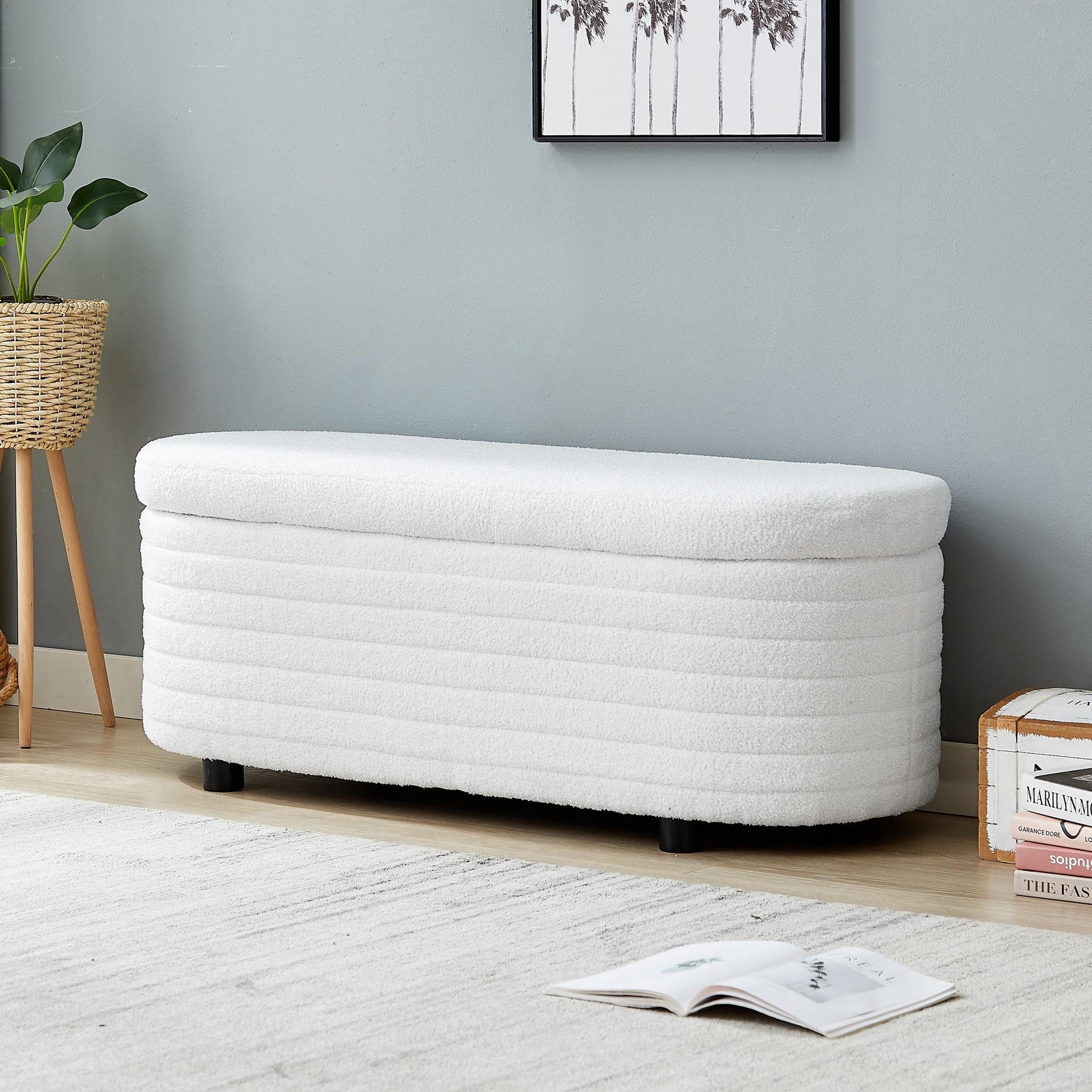 Multi-functional storage teddy fleece material sofa bench - FurniFindUSA