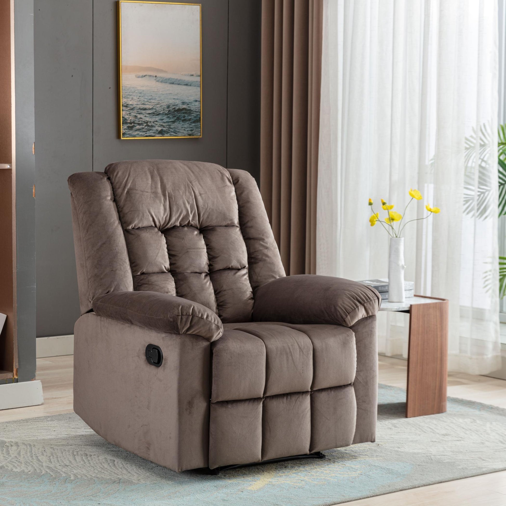 Classic Manual Recliner with Soft Padded Headrest and Armrest, Wonderful Chair&Sofa for Living Room and Bed Room - FurniFindUSA