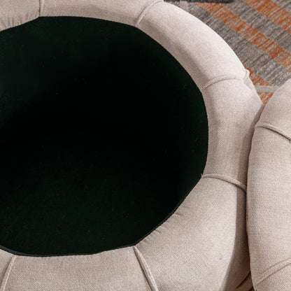 Large Button Tufted Woven Round Storage Footstool。Suitable for living room, bedroom, study - FurniFindUSA