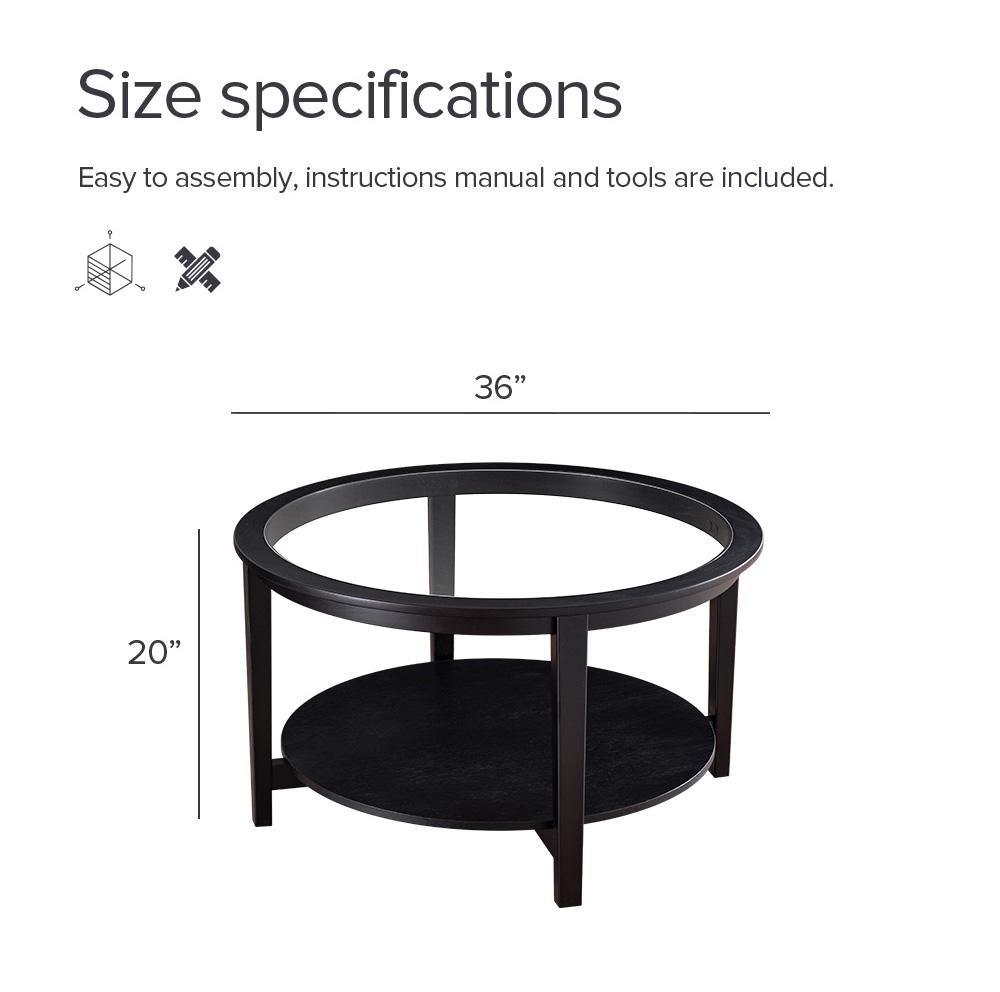 Modern Solid wood round coffee table with tempered glass top black color-36" - FurniFindUSA