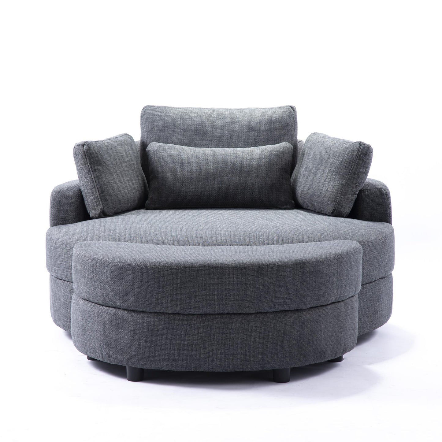 Large round chair with storage linen fabric for living room hotel with cushions - FurniFindUSA