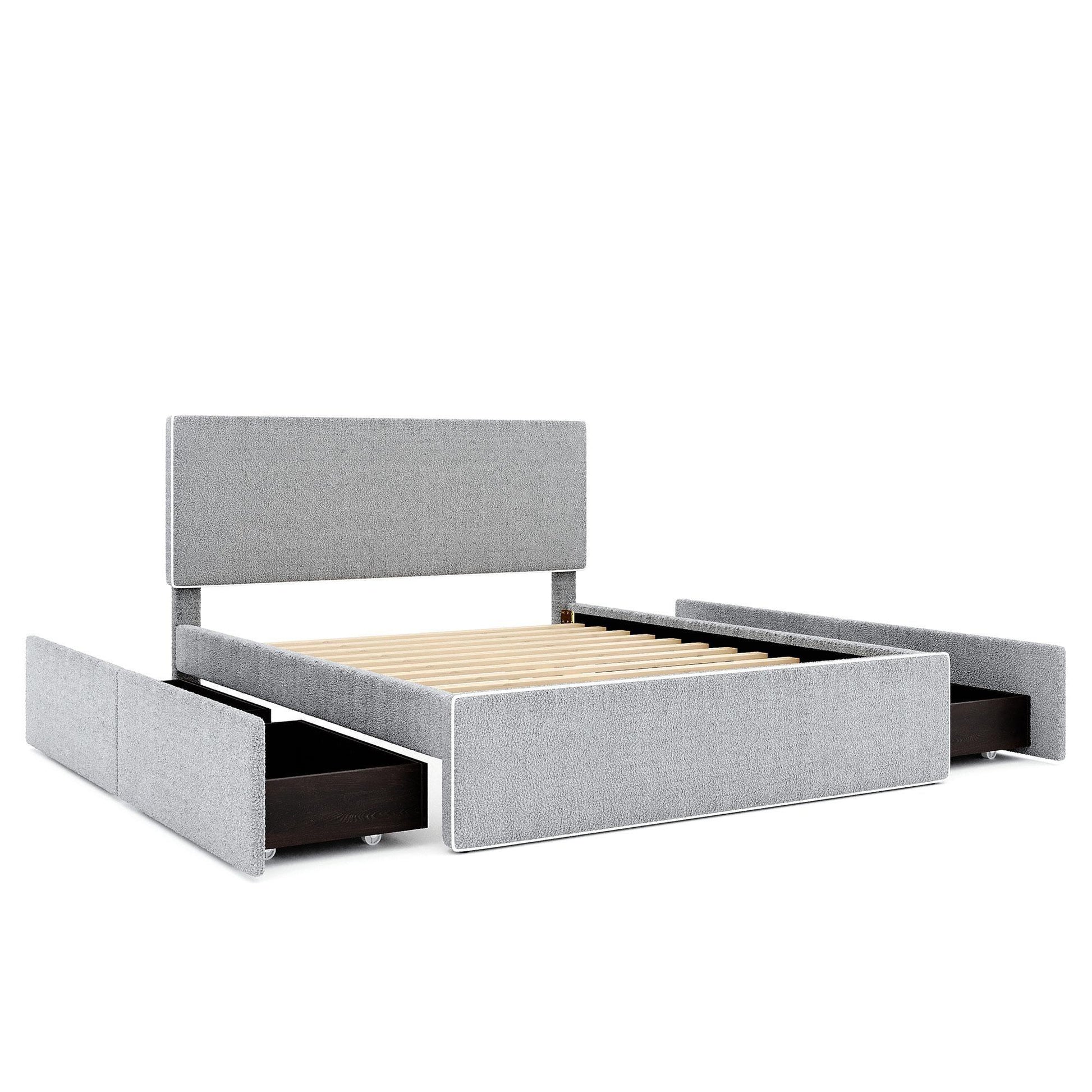 Upholstered Platform Bed with 4 Drawers and White Edge on the Headboard & Footboard, Gray - FurniFindUSA