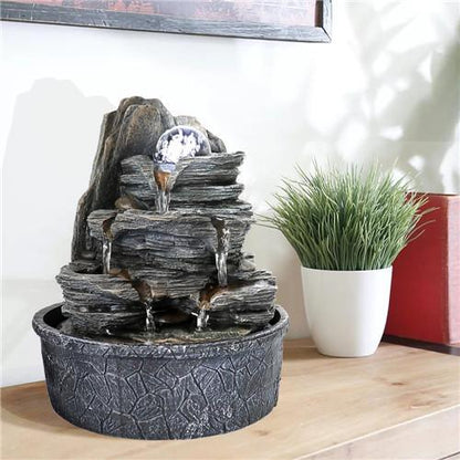 9.8inches Indoor Tabletop Fountain Cascading Fountain with Led Light & Crystal Ball - FurniFindUSA