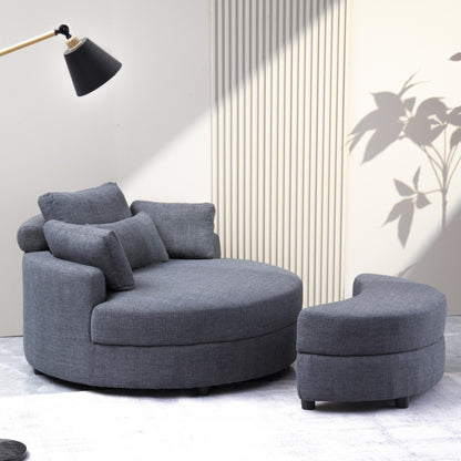 Large round chair with storage linen fabric for living room hotel with cushions - FurniFindUSA