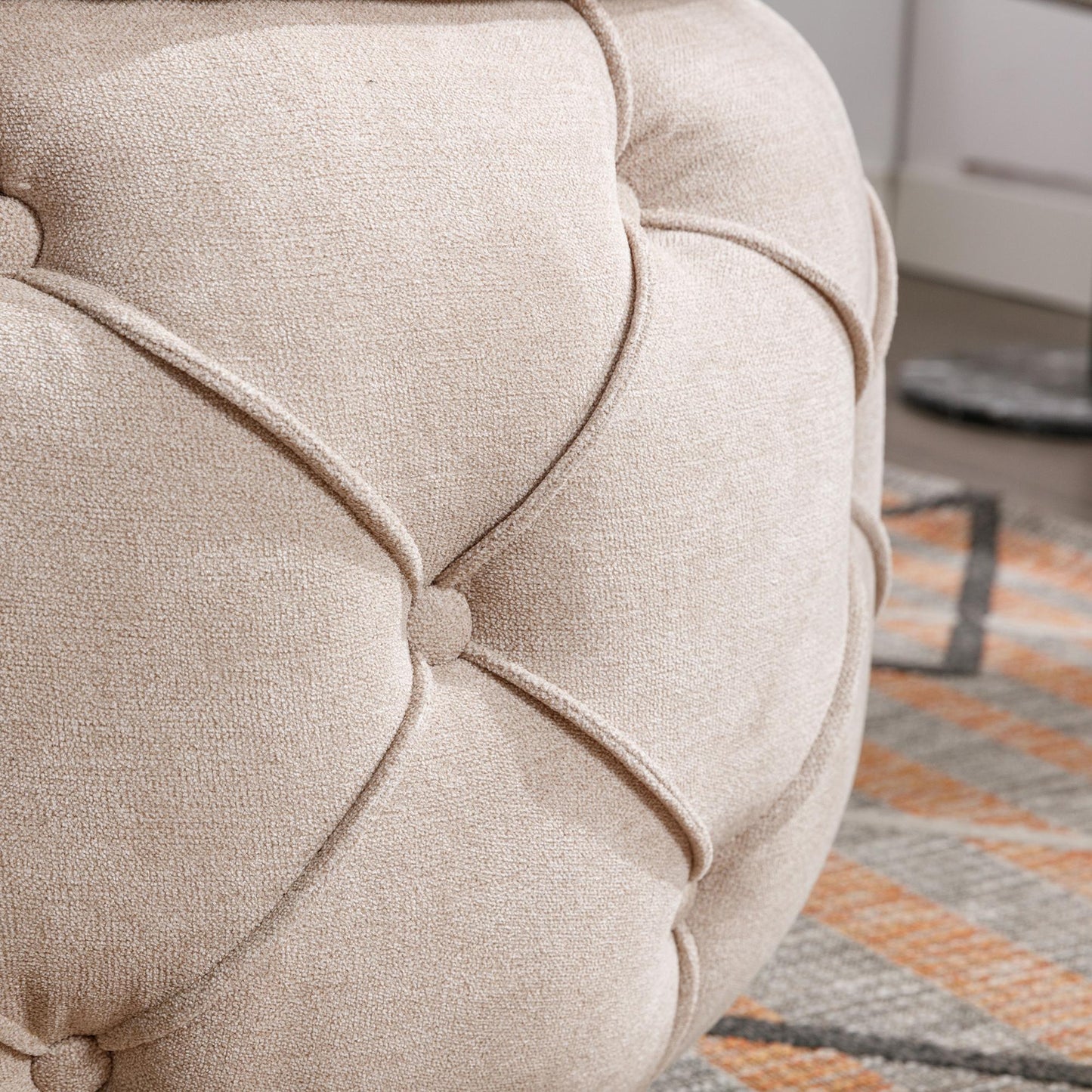 Large Button Tufted Woven Round Storage Footstool。Suitable for living room, bedroom, study - FurniFindUSA