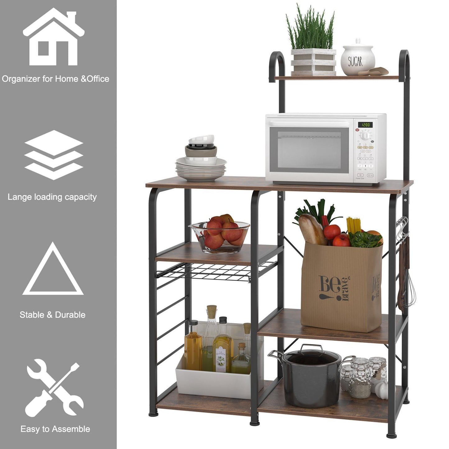 Kitchen Bakers Rack,Microwave Cart Coffee Station, Utility Microwave Oven Stand Storage Cart, Workstation Shelf - FurniFindUSA