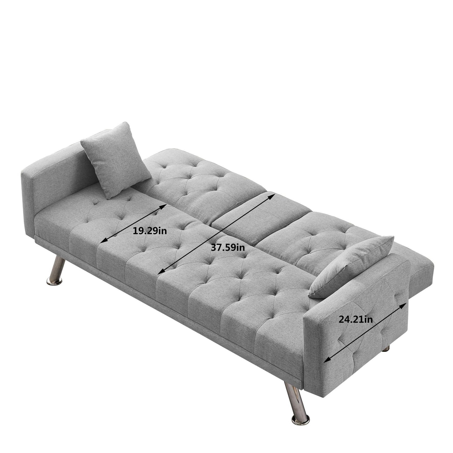 Square Arm Armrests Grey Linen Convertible Sofa and Bed - FurniFindUSA