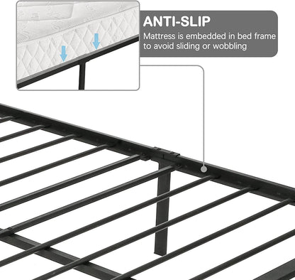 Queen Platform Bed Frame with Headboard, Metal Bed Frame Anti-Rust Process, Black Bed Frame Queen An - FurniFindUSA