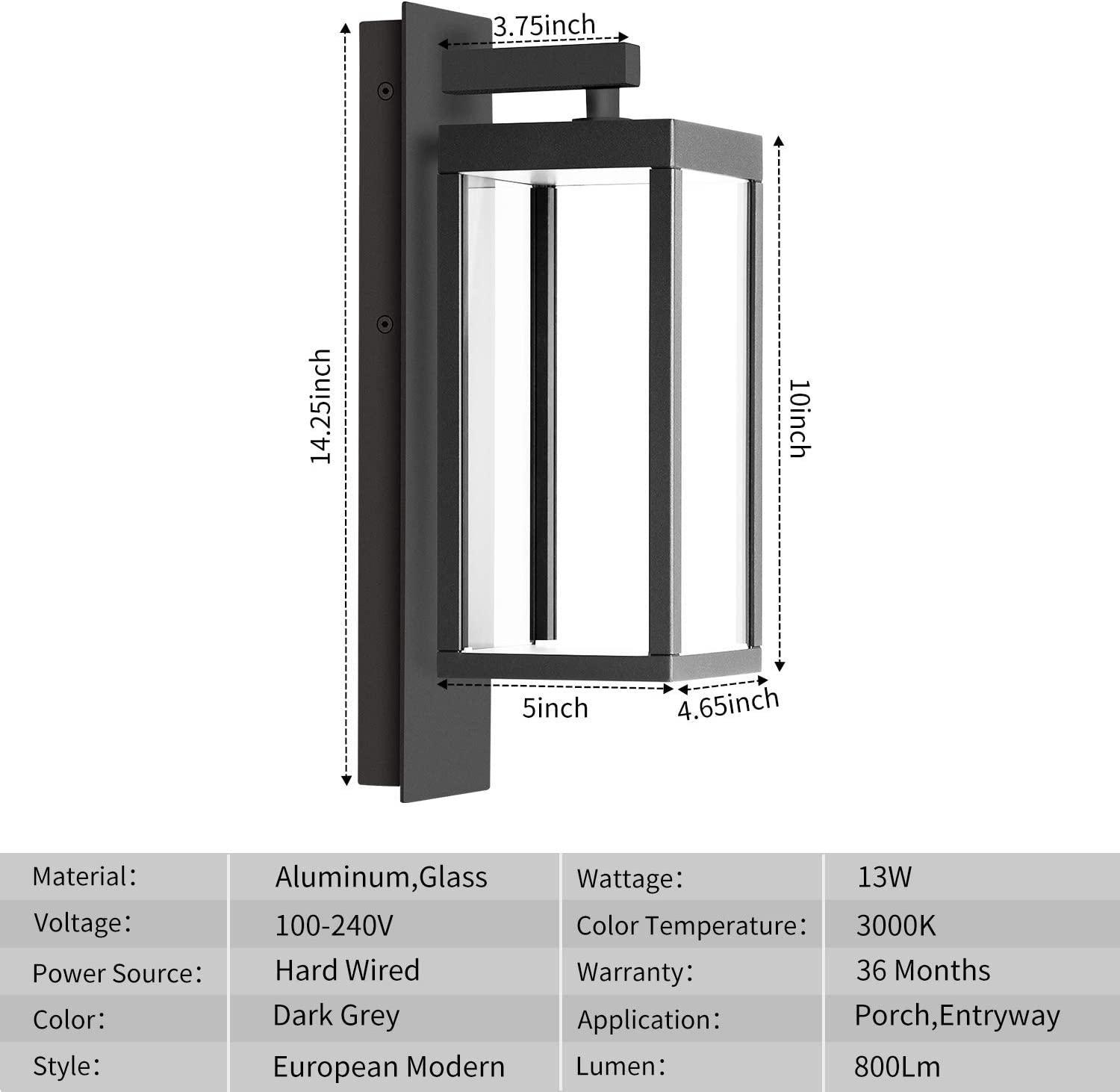 Outdoor Wall Sconce Exterior IP54 Waterproof LED for Porch Entryway Doorway 13W 750Lm 3000K - FurniFindUSA