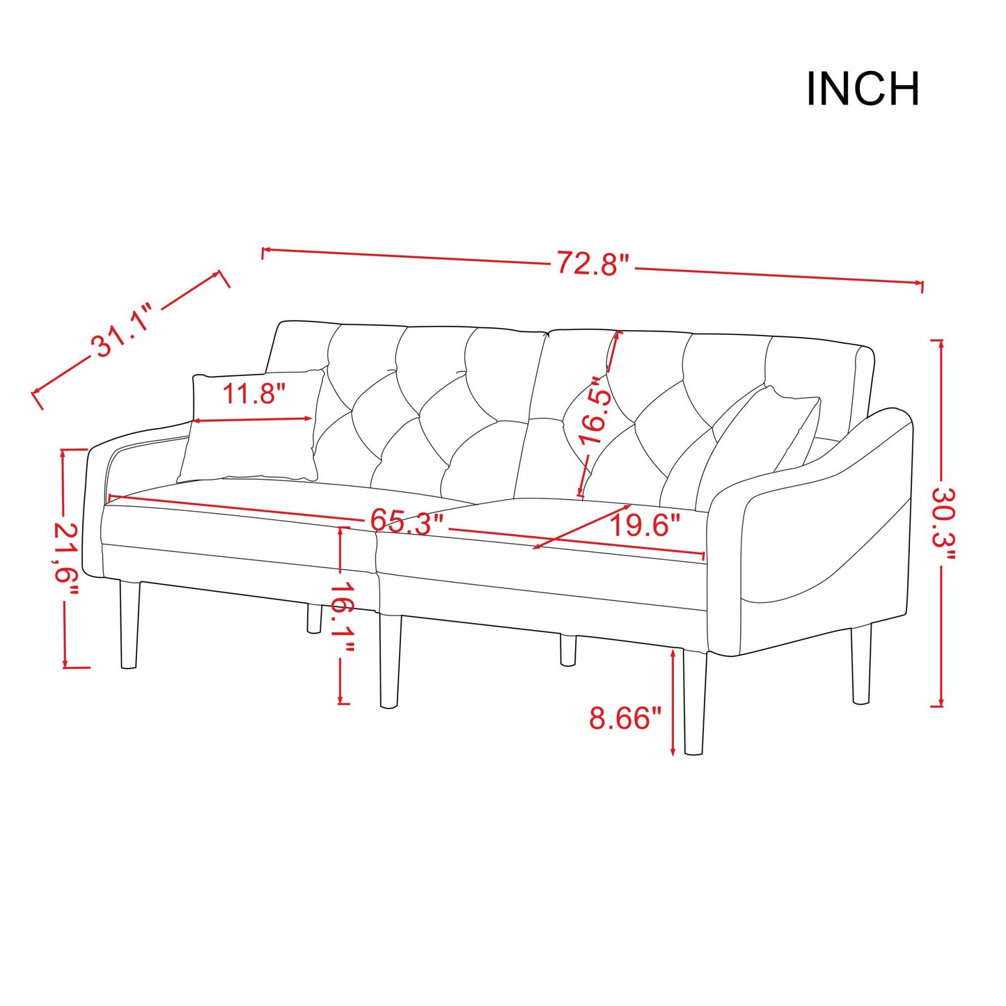 FUTON SOFA SLEEPER VELVET WITH 2 PILLOWS