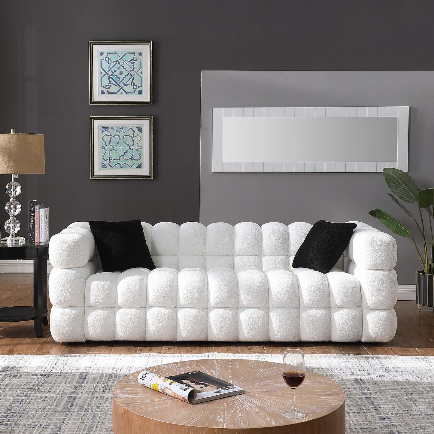 84.3 length ,35.83" deepth ,human body structure for USA people, marshmallow sofa,boucle sofa ,3 seater