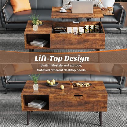 Lift Top Coffee Table ，Wooden Furniture with Hidden Compartment and Adjustable Storage - FurniFindUSA