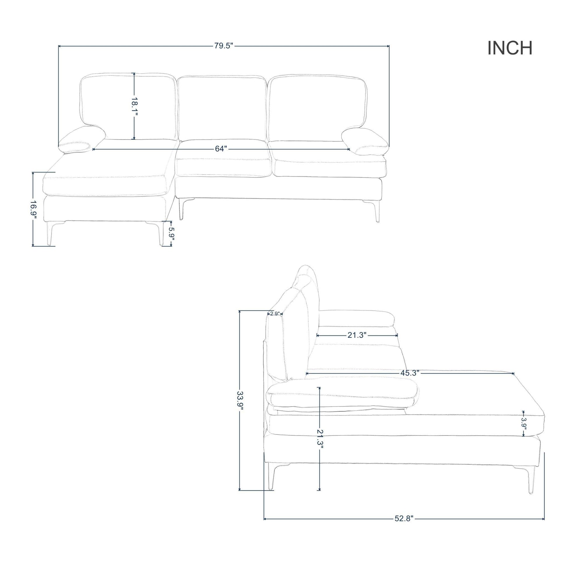 79.5” Left hand facing Sofa & Chaise - FurniFindUSA