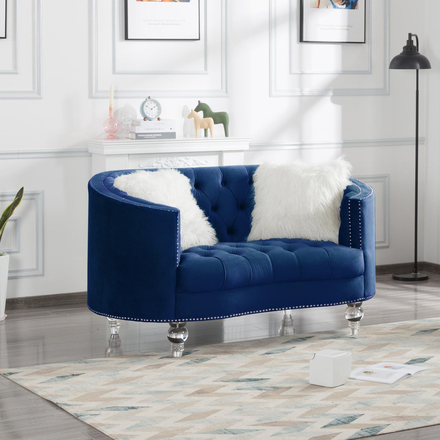 Living Room Loveseats Navy Blue Velvet - FurniFindUSA