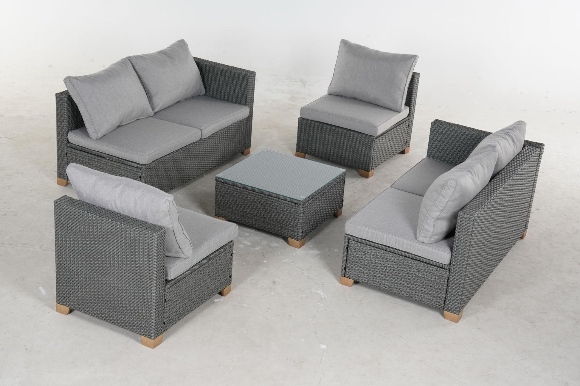 5 Piece Outdoor Rattan Sectional Sets，6 Seats with Cushion - FurniFindUSA