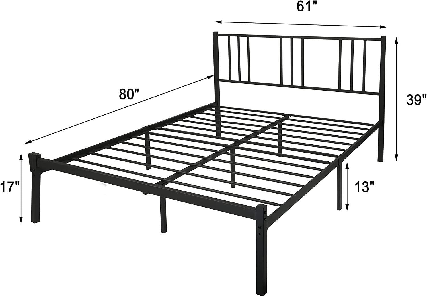 Queen Size Platform Bed w/ Headboard, Sturdy Frame w/ Metal Slat, Noise Free & Anti-Slip - FurniFindUSA