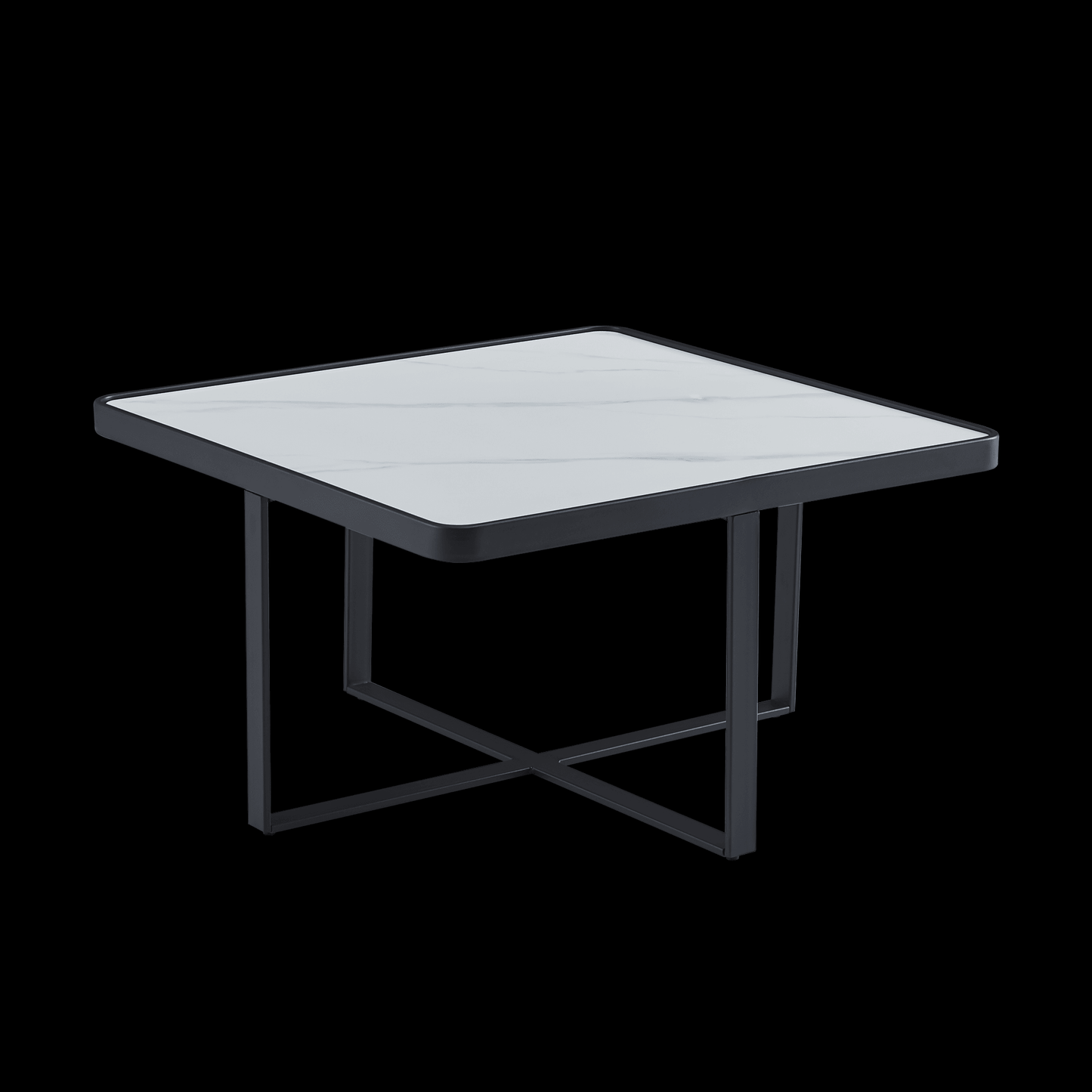 Minimalism Square coffee table，Black metal frame with sintered stone tabletop - FurniFindUSA