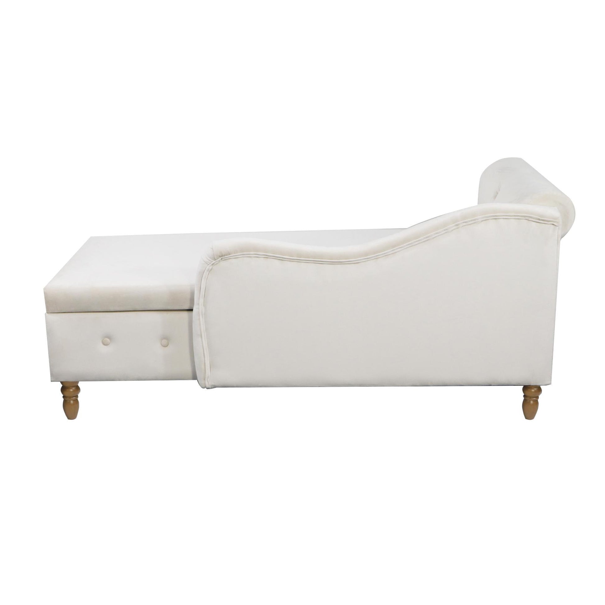 Velvet indoor chaise lounge with nailhead trim, storage and pillows, can be used in living room, bedroom, den - FurniFindUSA