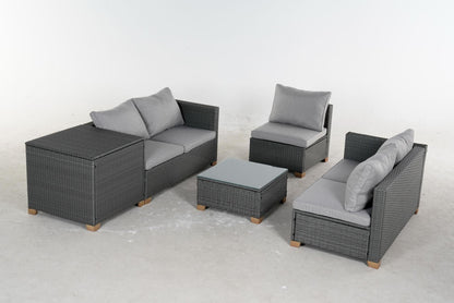 5 Piece Outdoor Rattan Sectional Sets，5 Seats with Cushion - FurniFindUSA