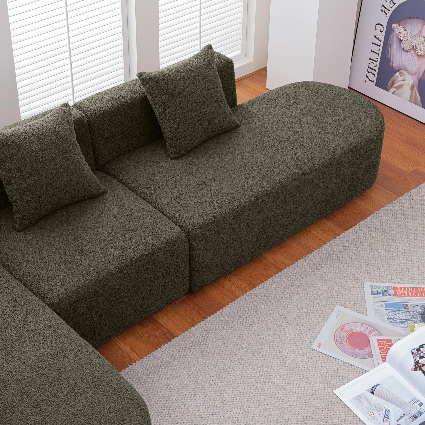 Modern L shape boucle Sofa with curved seat (facing left) - FurniFindUSA