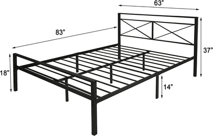 Queen Platform Bed Frame with Headboard, Metal Bed Frame Anti-Rust Process, Black Bed Frame Queen An - FurniFindUSA