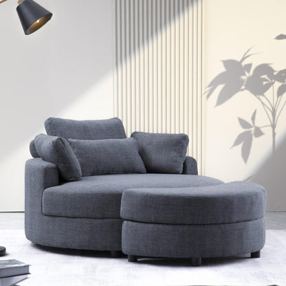 Large round chair with storage linen fabric for living room hotel with cushions - FurniFindUSA