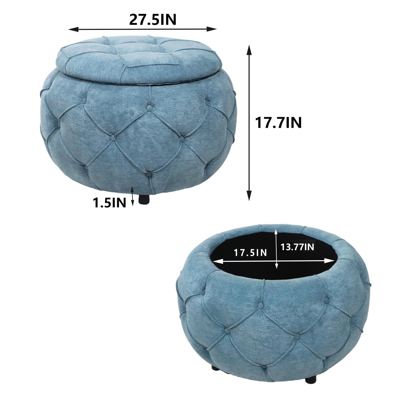 Large Button Tufted Woven Round Storage Footstool。Suitable for living room, bedroom, study - FurniFindUSA